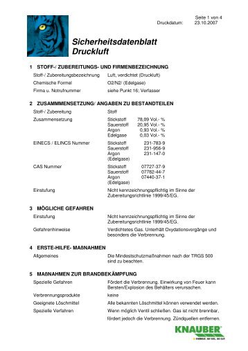 Sicherheitsdatenblatt Druckluft - Carl Knauber Holding GmbH und ...