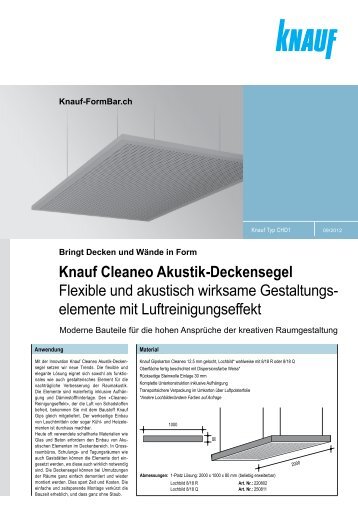 Knauf Cleaneo Akustik-Deckensegel (PDF / 390 KB) - Knauf FormBar