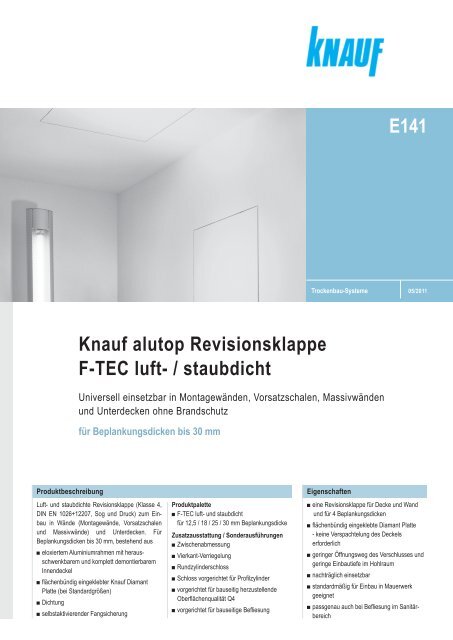 Knauf alutop Revisionsklappe F-TEC luft- / staubdicht E141