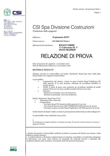 RELAZIONE DI PROVA - Knauf