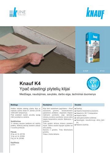 Knauf K4 elastingų plytelių klijų tech. instrukcijos (PDF / 569 KB)