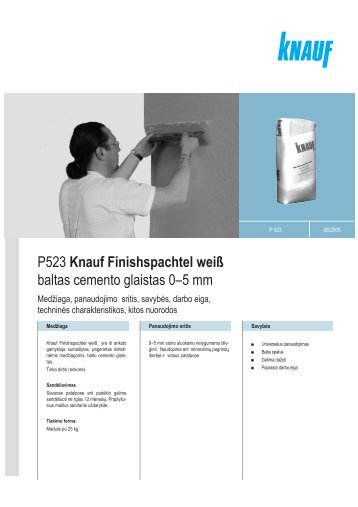 Finischspachtel weiss - tech. duomenys ir instrukcija (PDF ... - Knauf