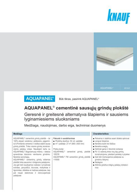 AQUAPANEL Cement Board Floor cementine grindų plokštė ... - Knauf