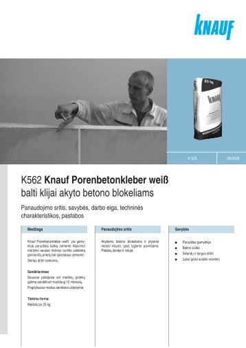 Porenbetonkleber weiss - tech. duomenys ir instrukcija (PDF ... - Knauf
