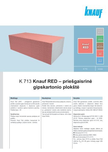 K 713 Knauf RED – priešgaisrinė gipskartonio plokštė