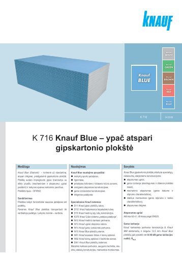 K 716 Knauf Blue – ypač atspari gipskartonio plokštė