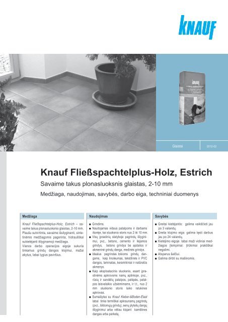 Fliesspachtel - tech. duomenys ir instrukcija - Knauf