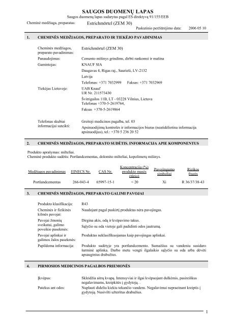 Estrichmortel saugos duomenų lapas 118 KB - Knauf Lietuva