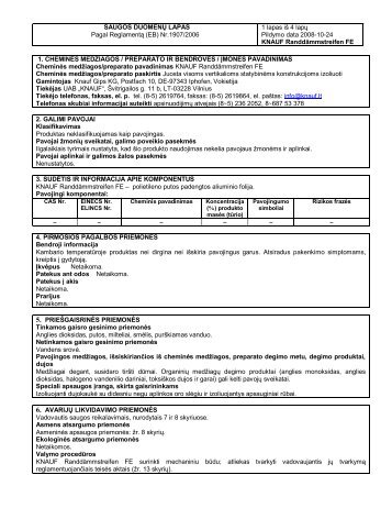 SAUGOS DUOMENŲ LAPAS Pagal Reglamentą (EB) Nr ... - Knauf