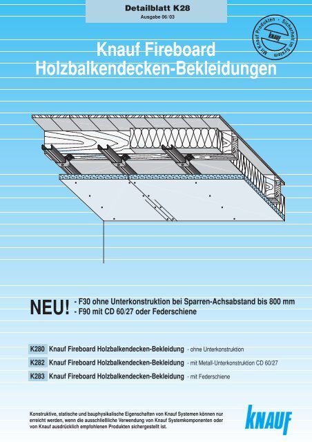 Fireboard-Holzbalkendecken-Bekleidung A1 K28 - Knauf