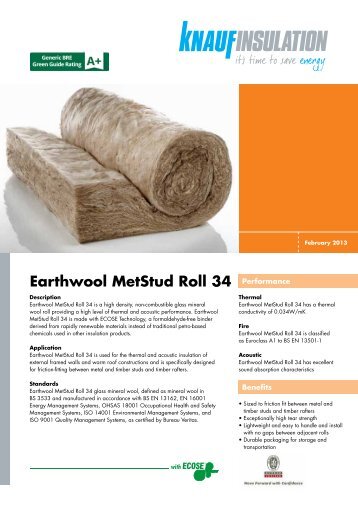 Earthwool Metstud Datasheet - Knauf Insulation