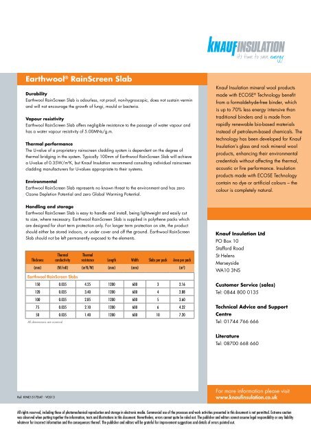 EarthwoolÂ® RainScreen Slab - Knauf Insulation