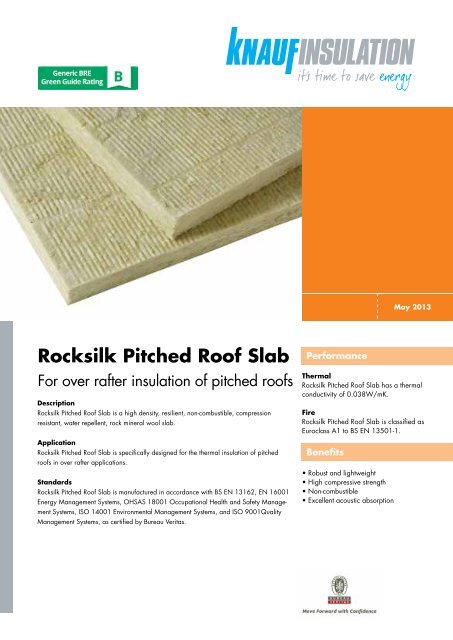 Datasheet - Rocksilk Pitched Roof Slab - Knauf Insulation