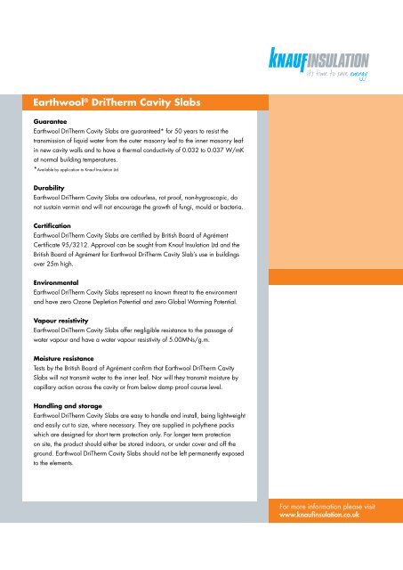 EarthwoolÂ® DriTherm Cavity Slabs - Knauf Insulation