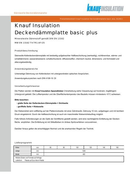 Knauf Insulation DeckendÃ¤mmplatte basic plus