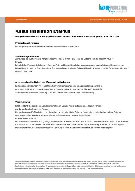 Knauf insulation eta plus