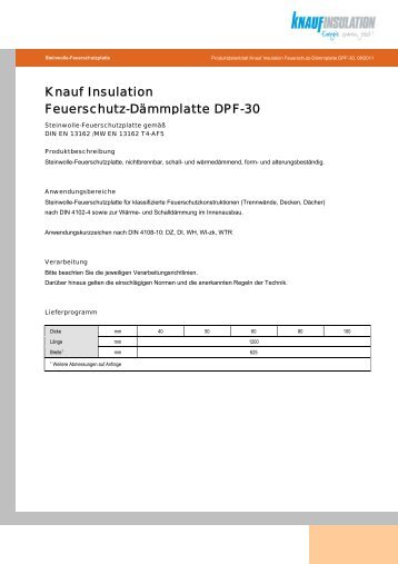 Knauf Insulation Feuerschutz-DÃ¤mmplatte DPF-30