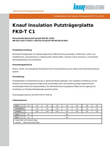 Knauf Insulation PutztrÃ¤gerplatte FKD-T C1