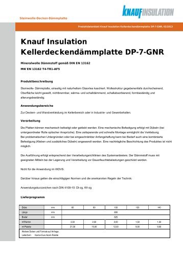 Knauf Insulation KellerdeckendÃ¤mmplatte DP-7-GNR