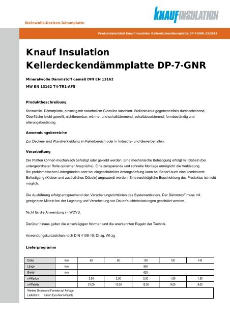 Knauf Insulation KellerdeckendÃ¤mmplatte DP-7-GNR