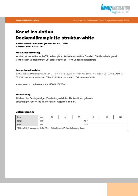 Knauf Insulation DeckendÃ¤mmplatte struktur-white