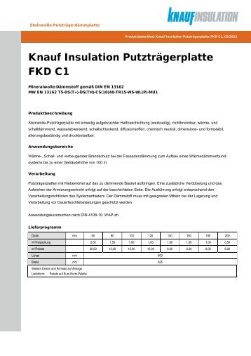 Knauf Insulation PutztrÃ¤gerplatte FKD C1