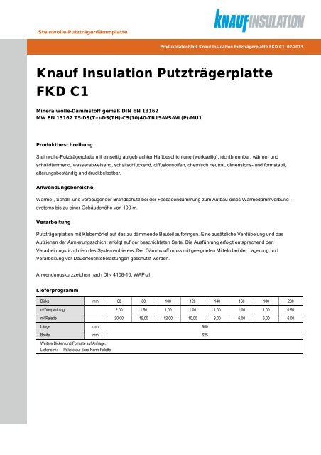 Knauf Insulation PutztrÃ¤gerplatte FKD C1