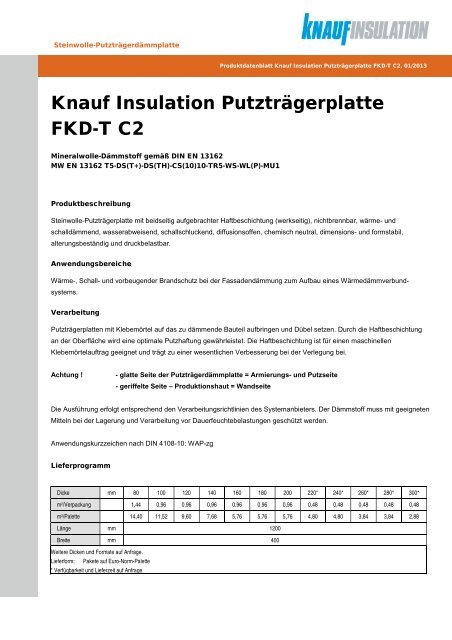 Knauf Insulation PutztrÃ¤gerplatte FKD-T C2