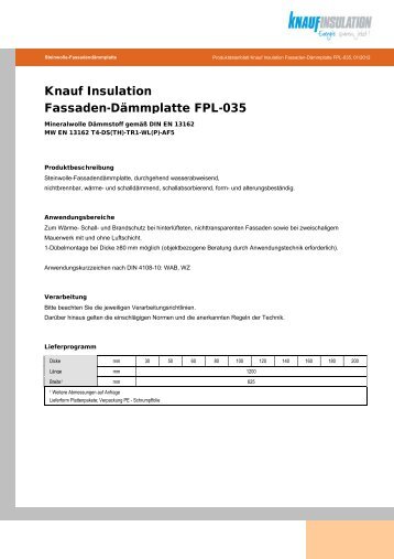 Knauf Insulation Fassaden-DÃ¤mmplatte FPL-035