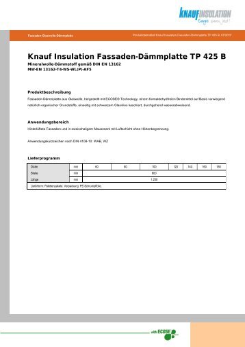 Knauf Insulation Fassaden-DÃ¤mmplatte TP 425 B