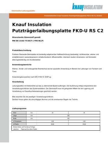 PutztrÃ¤gerplatte FKD-U RS C2 - Knauf Insulation