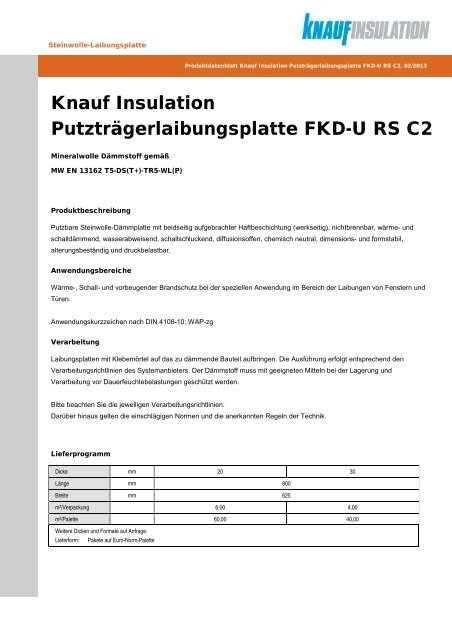 PutztrÃ¤gerplatte FKD-U RS C2 - Knauf Insulation