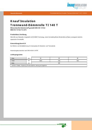 Knauf Insulation Trennwand-DÃ¤mmrolle TI 140 T