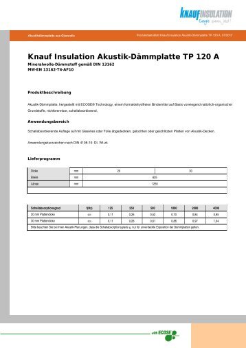 Knauf Insulation Akustik-DÃ¤mmplatte TP 120 A