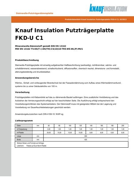 Knauf Insulation PutztrÃ¤gerplatte FKD-U C1