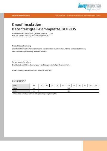 Knauf Insulation Betonfertigteil-DÃ¤mmplatte BFP-035