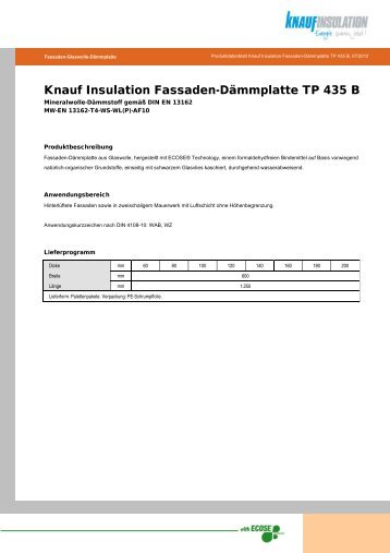 Knauf Insulation Fassaden-DÃ¤mmplatte TP 435 B