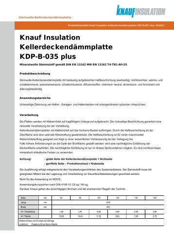Knauf Insulation KellerdeckendÃ¤mmplatte KDP-B-035 plus
