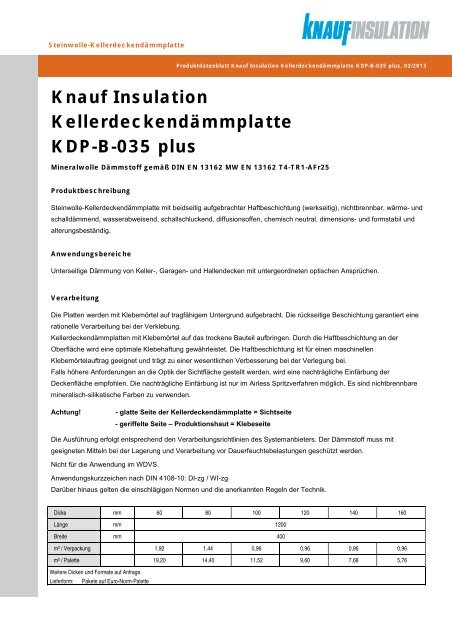 Knauf Insulation KellerdeckendÃ¤mmplatte KDP-B-035 plus