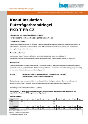 Knauf Insulation PutztrÃ¤gerbrandriegel FKD-T FB C2