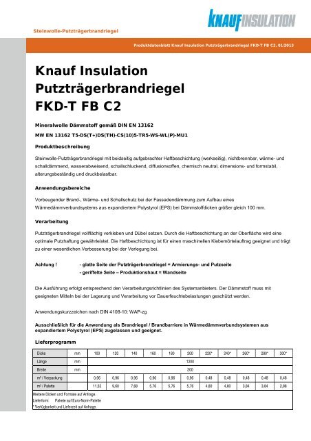 Knauf Insulation PutztrÃ¤gerbrandriegel FKD-T FB C2