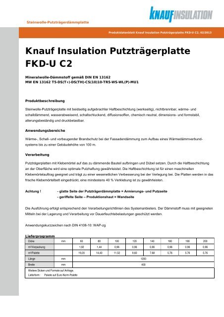 Knauf Insulation PutztrÃ¤gerplatte FKD-U C2