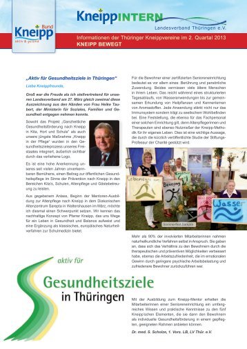 Informationen der ThÃ¼ringer Kneippvereine im 2. Quartal 2013 ...