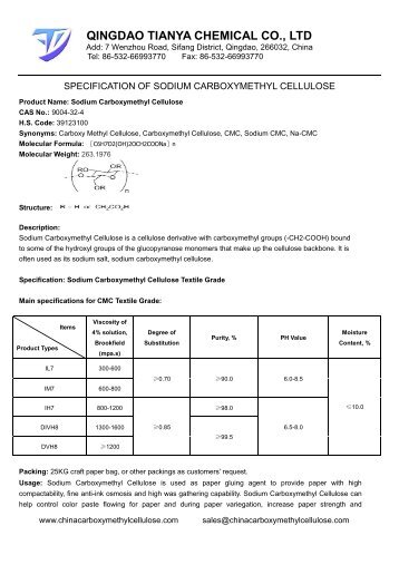 Specification of Sodium Carboxymethyl Cellulose Textile Grade