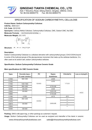 Specification of Sodium Carboxymethyl Cellulose Ceramic Grade