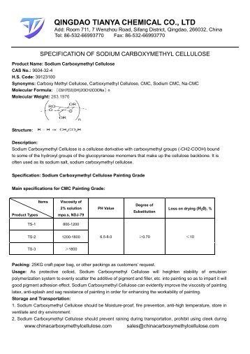 Specification of Sodium Carboxymethyl Cellulose Painting Grade