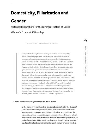 Mineke Bosch, Domesticity, Pillarization and Gender. Historical ...