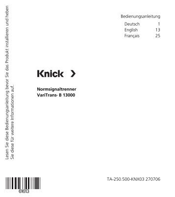 Bedienungsanleitung - Knick Elektronische MeÃgerÃ¤te GmbH & Co.