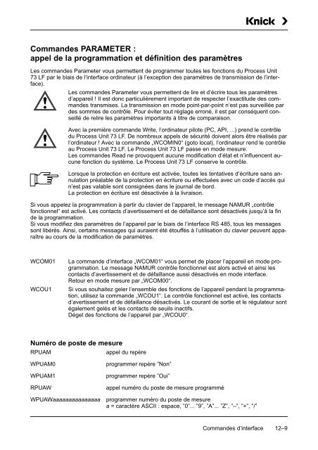 Mode d'emploi Process Unit 73 LF - Knick