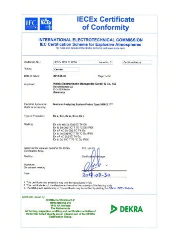 IECEx Certificate of Conformity No. IECEx DEK 11.0054 - Knick ...